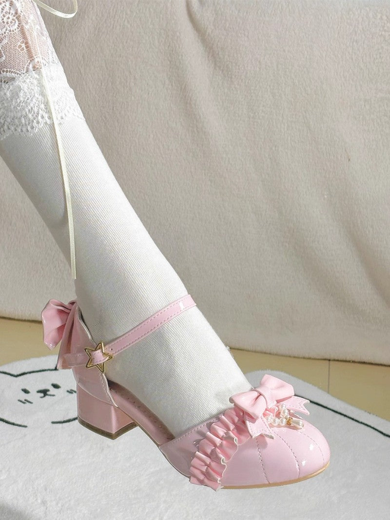 Pearl Bow Round-Toe Lolita Heels