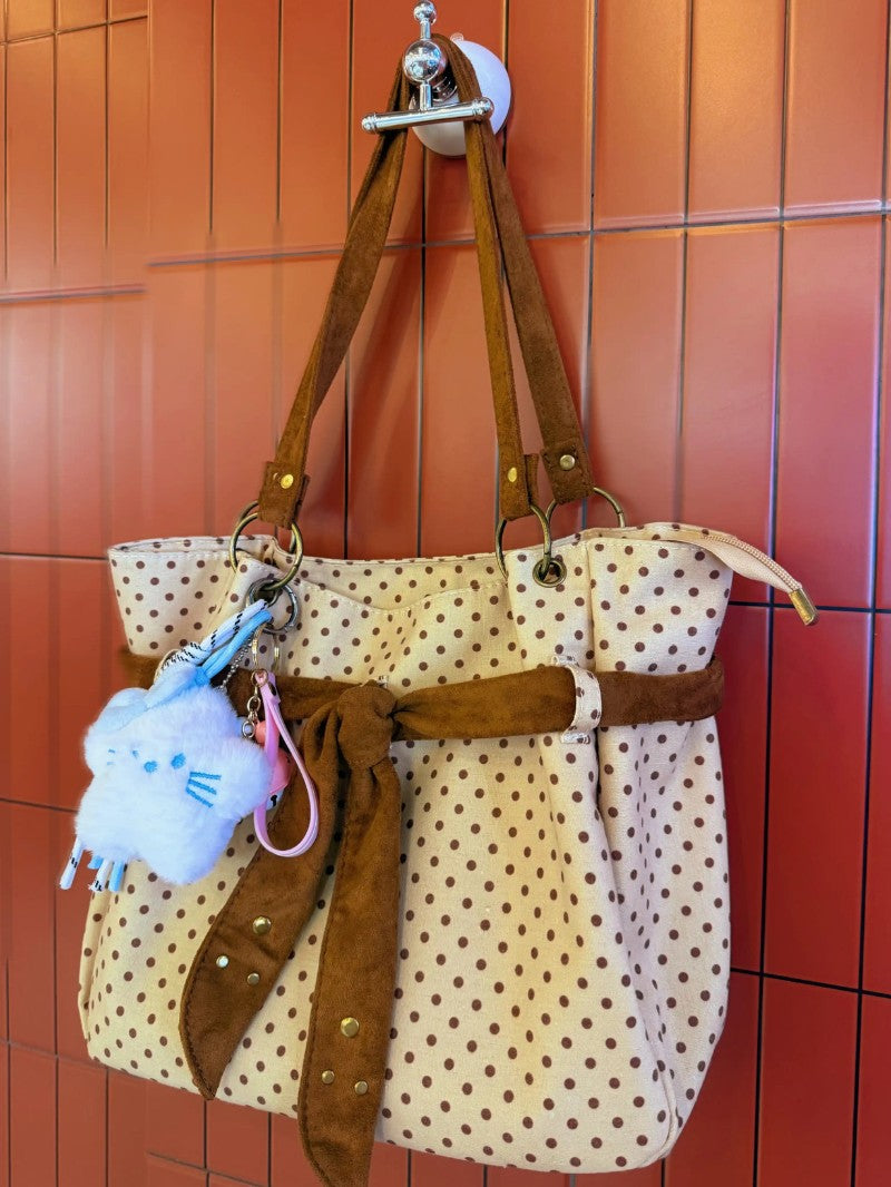Retro Polka Dot Canvas Tote Bag