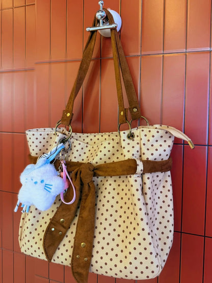 Retro Polka Dot Canvas Tote Bag