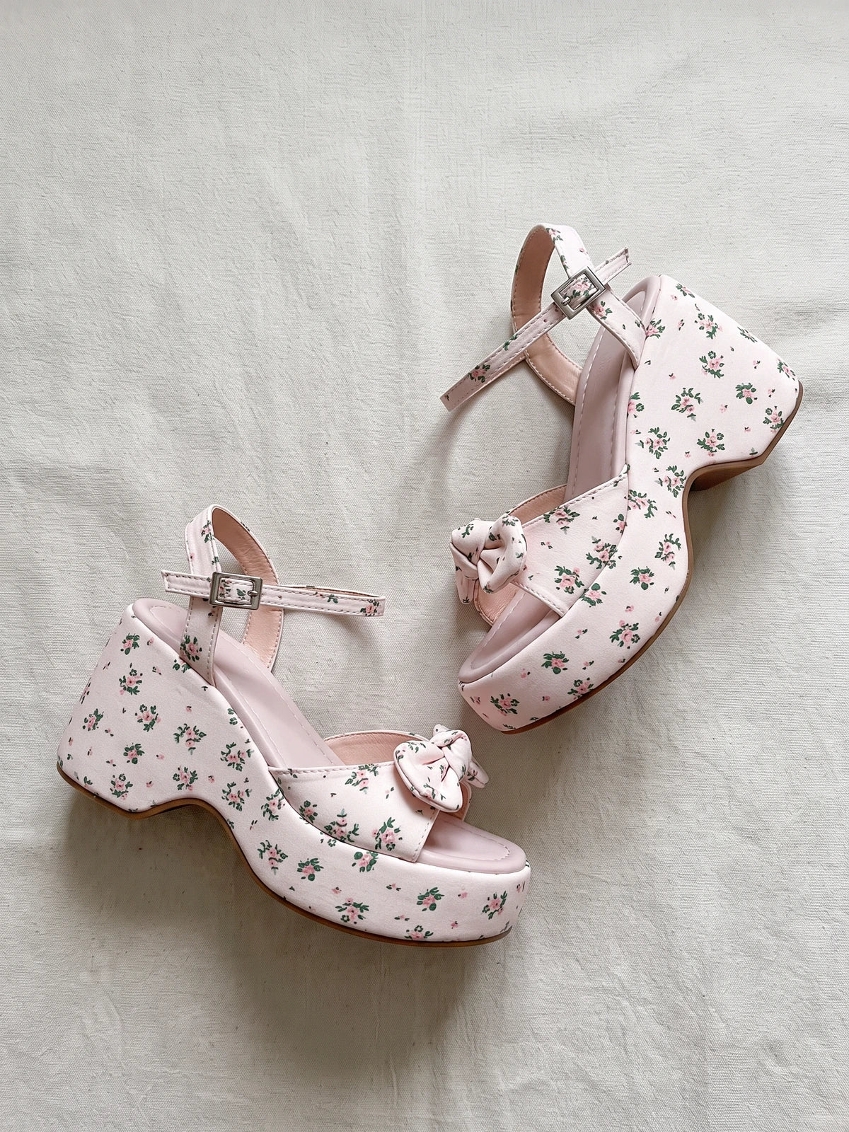 Annelise Floral Bow Wedge Sandals