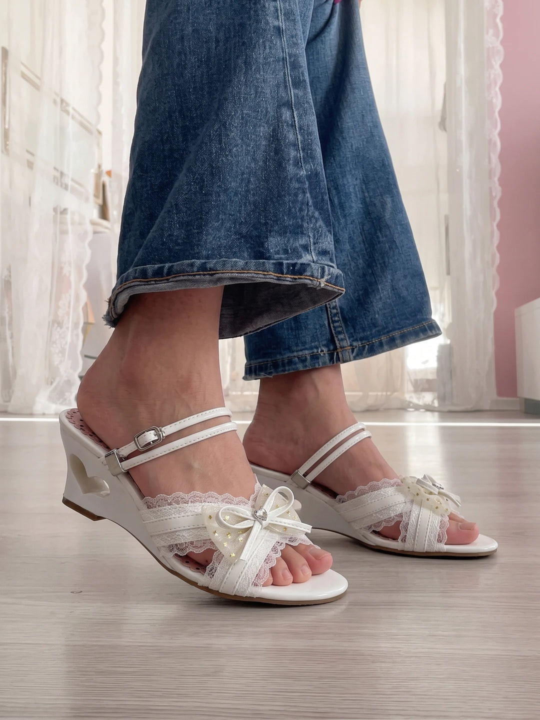 Mariette Polka Lace Slingback Sandals