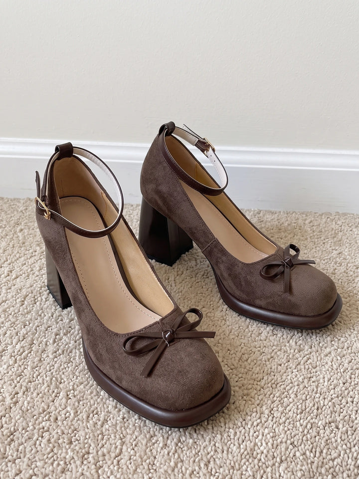Vivienne Bow Velvet Square-Toe Heels