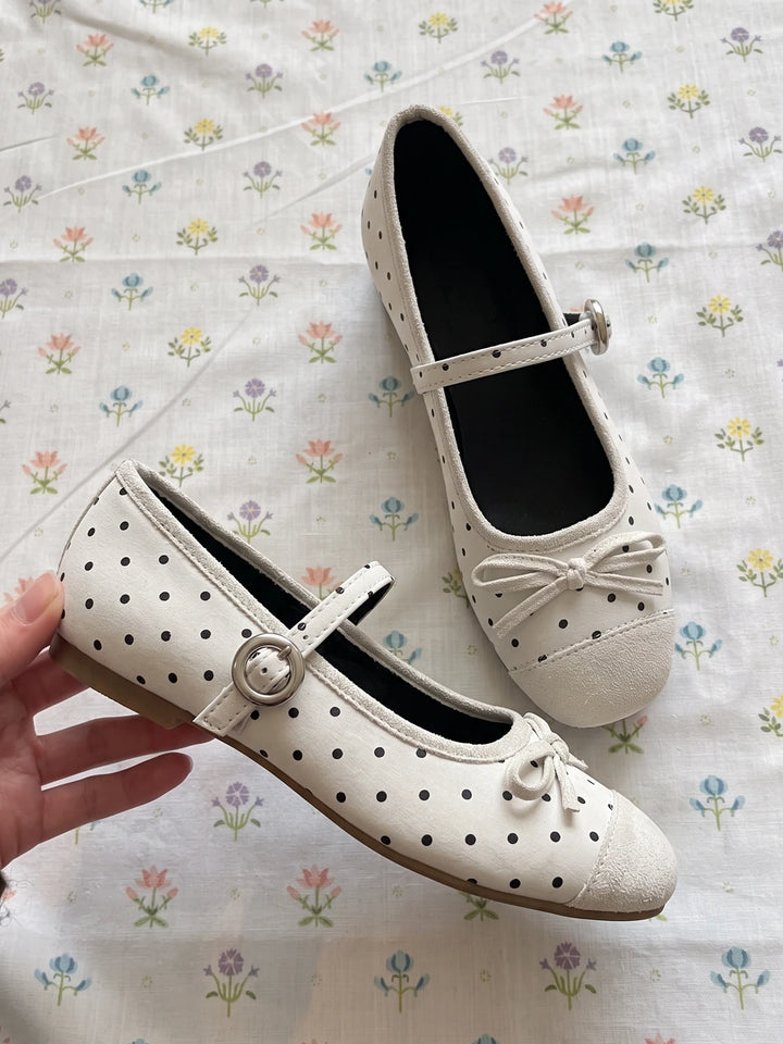 Zeline Polka Dot Suede Mary Jane Flats