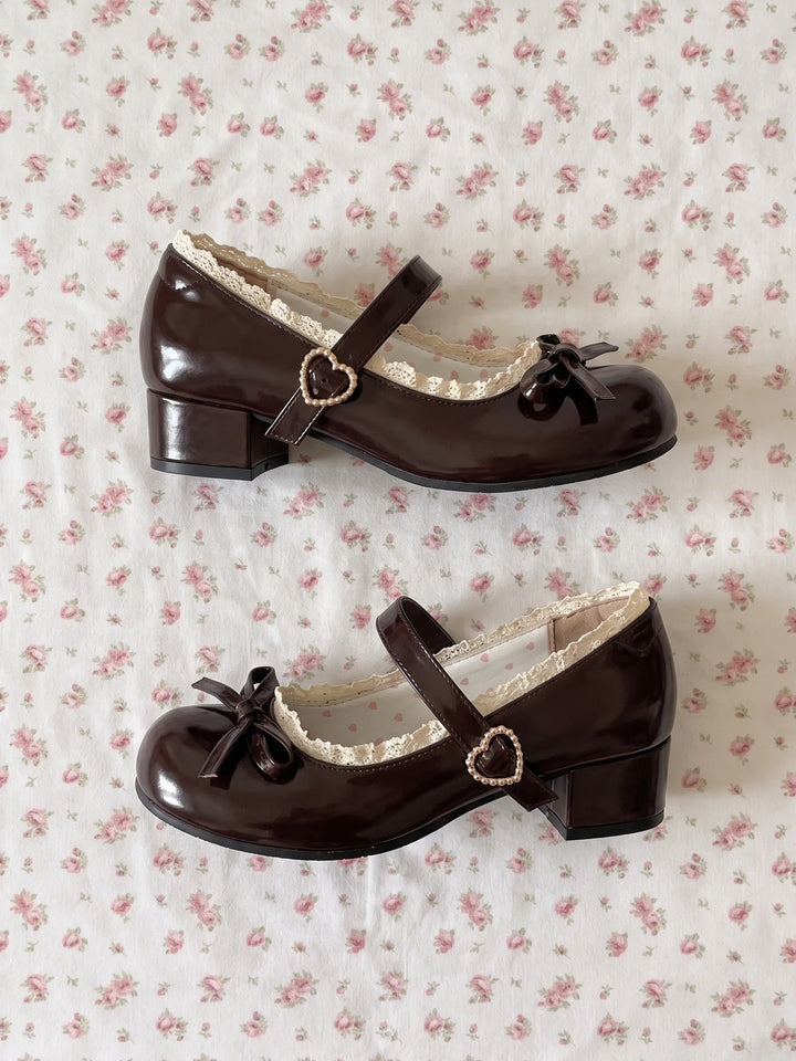 Mignettelle Heart-Buckle Lace Mary Jane Heels
