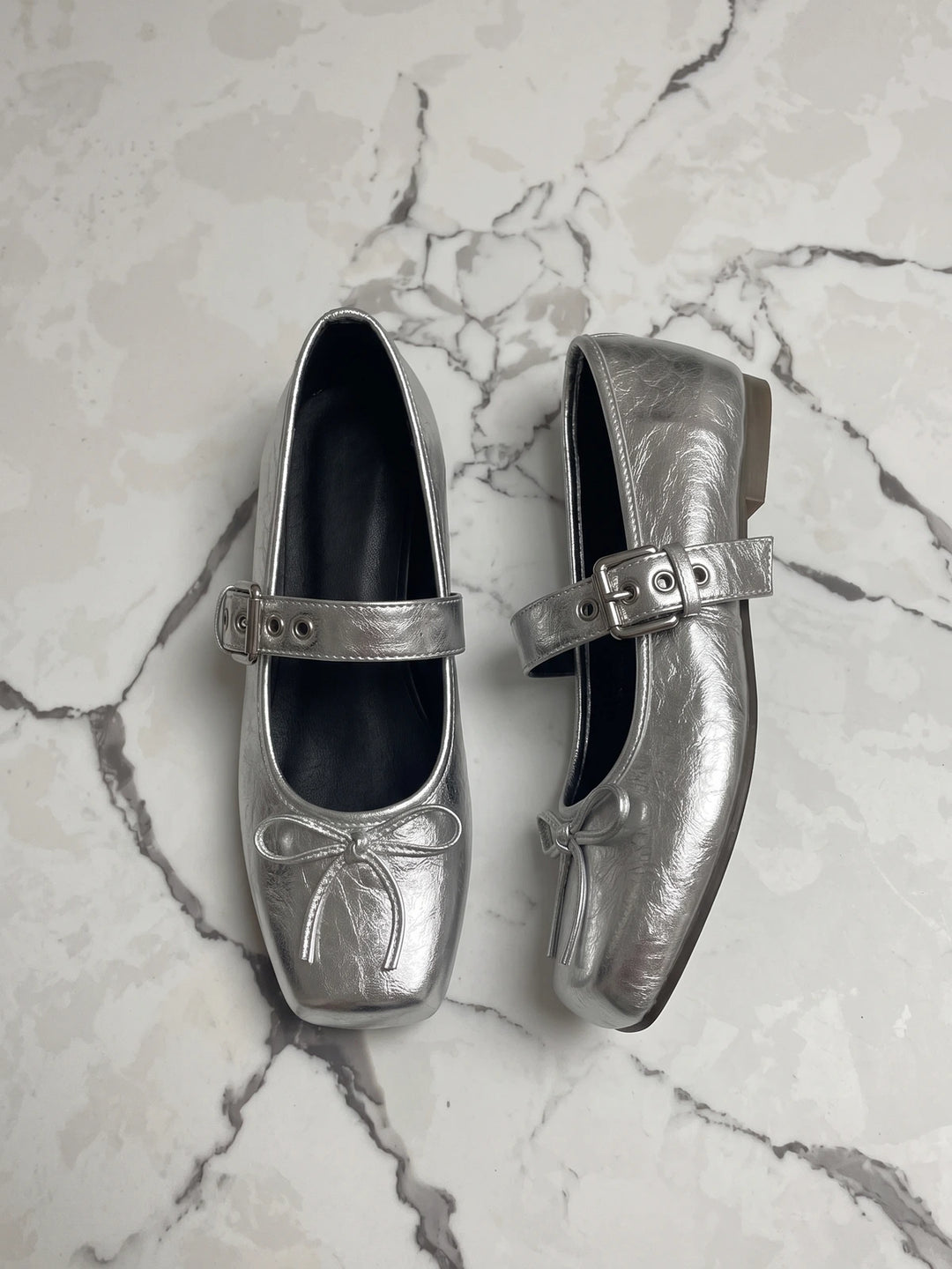 Vincette Silver Bow Mary Jane Flats