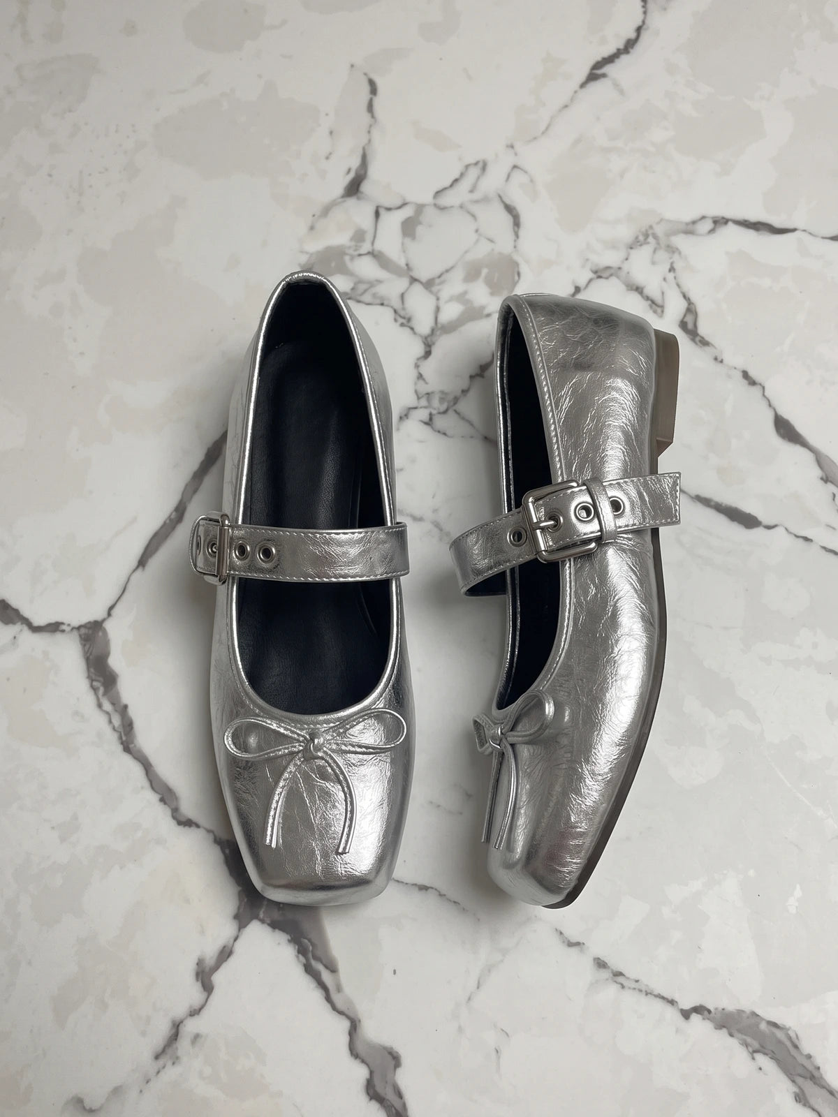 Vincette Silver Bow Mary Jane Flats