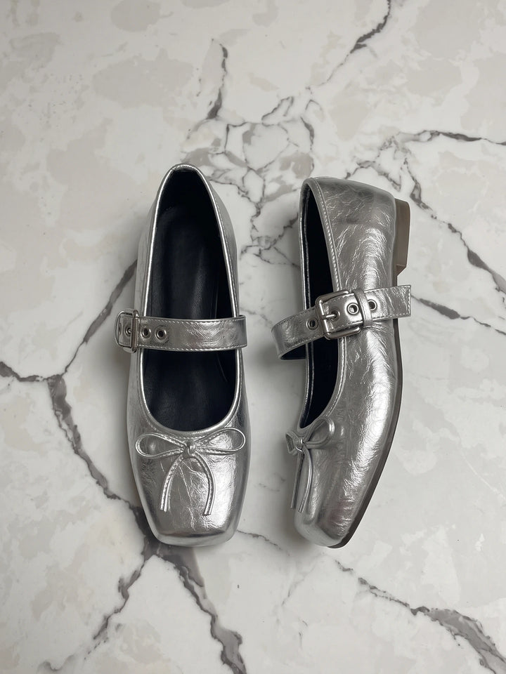 Vincette Silver Bow Mary Jane Flats