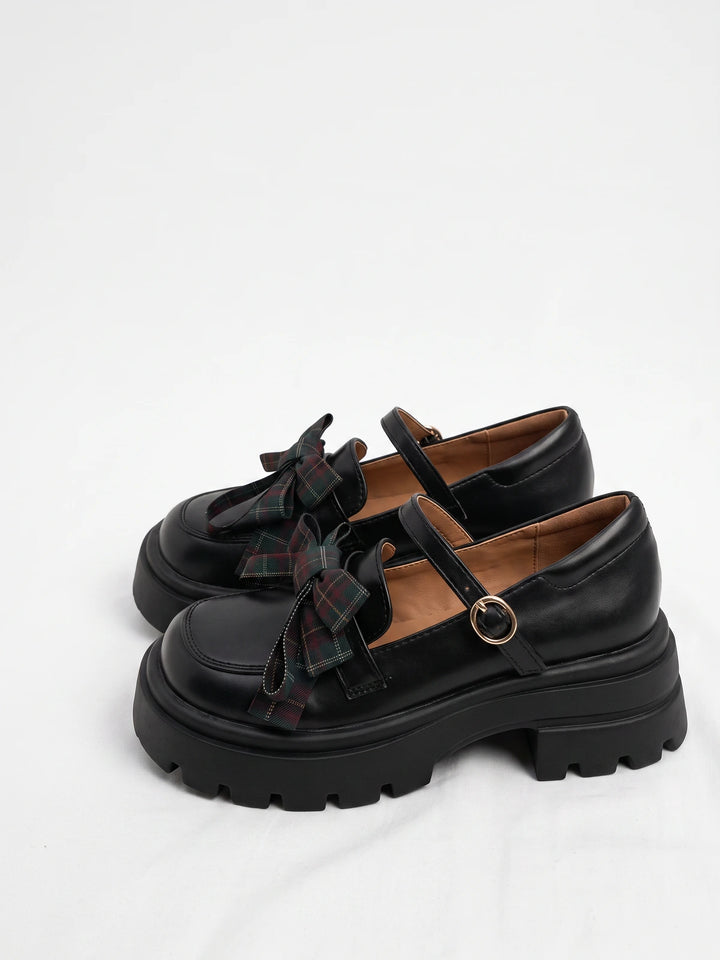 Fiorella Plaid Bow Platform Mary Janes
