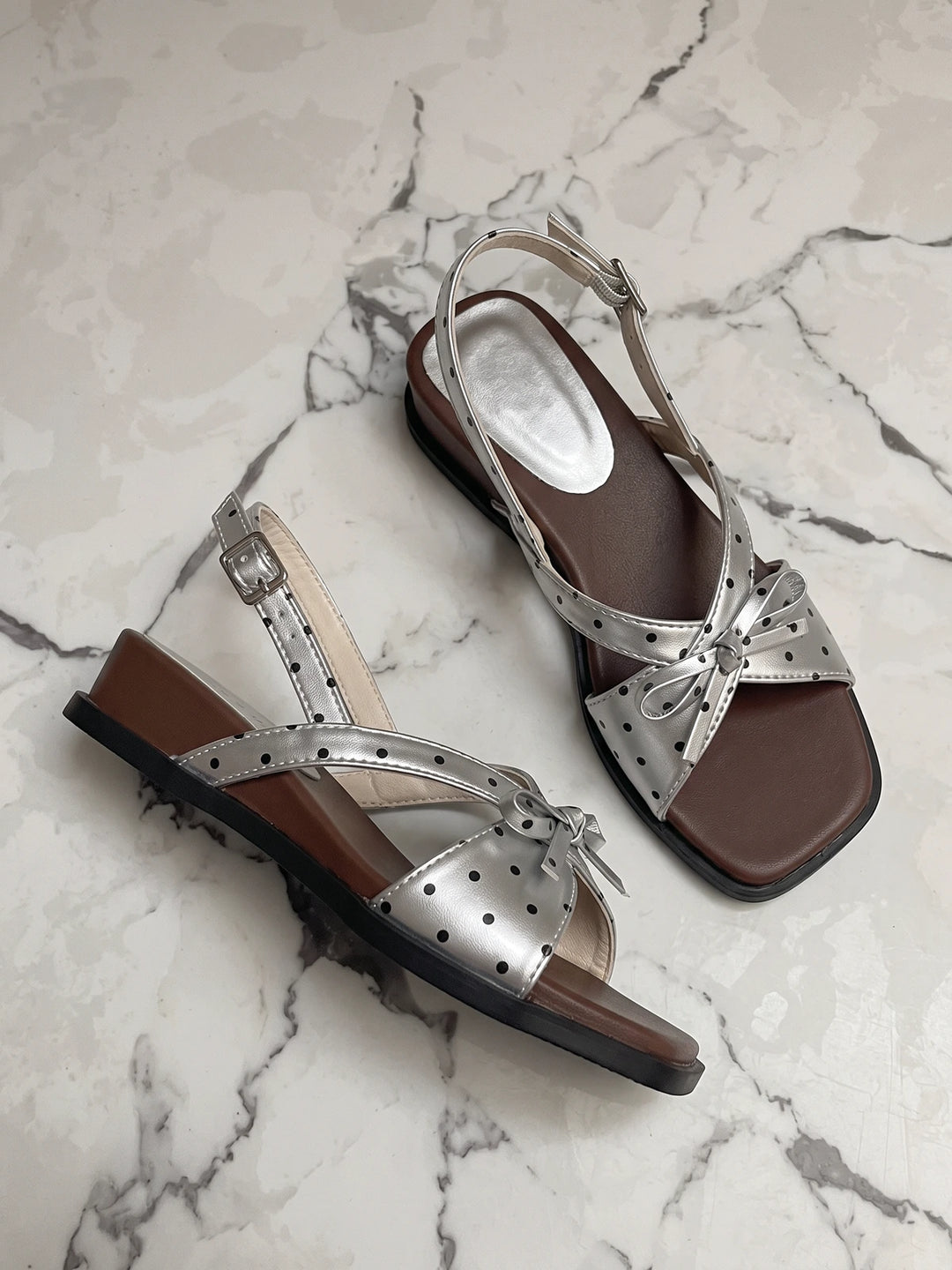 Nadine Polka Dot Bow Wedge Sandals