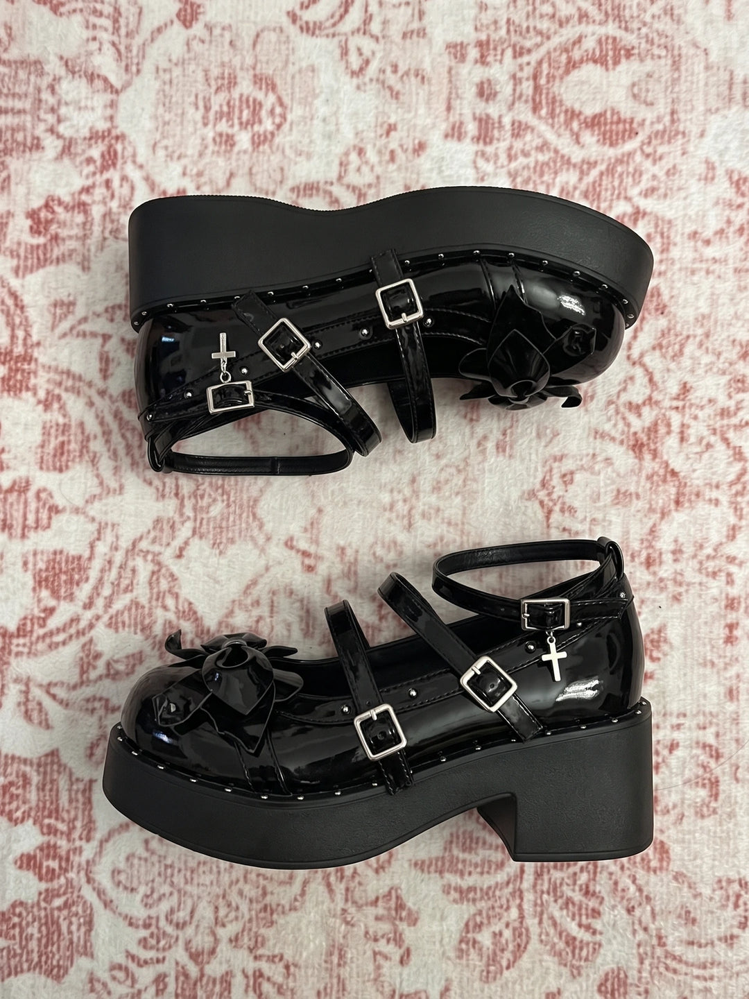 Ottaviolette Studded Patent Bow Mary Jane Platforms