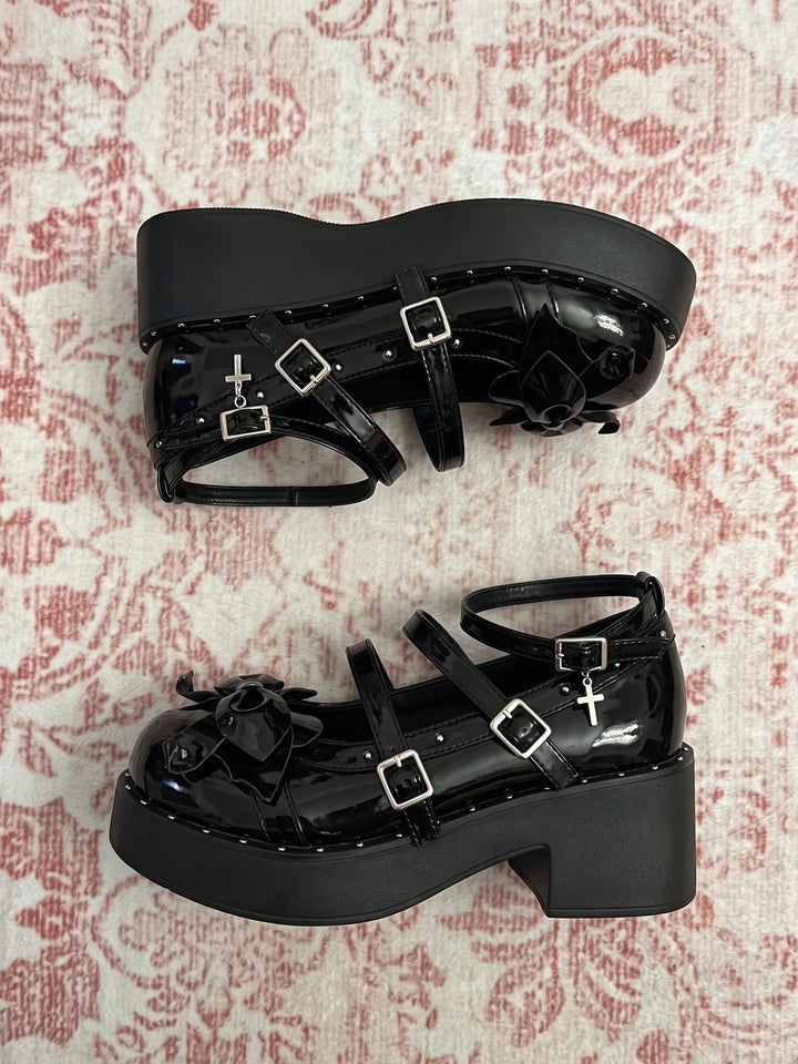 Ottaviolette Studded Patent Bow Mary Jane Platforms