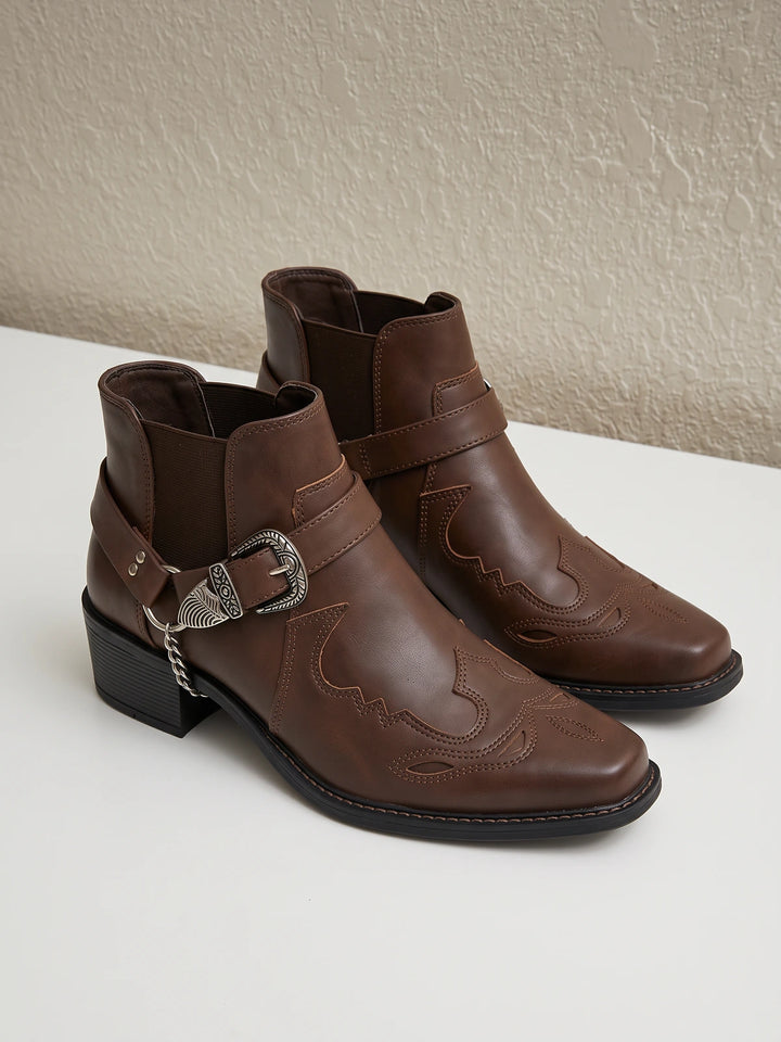 Solange Western Buckle Ankle Boots