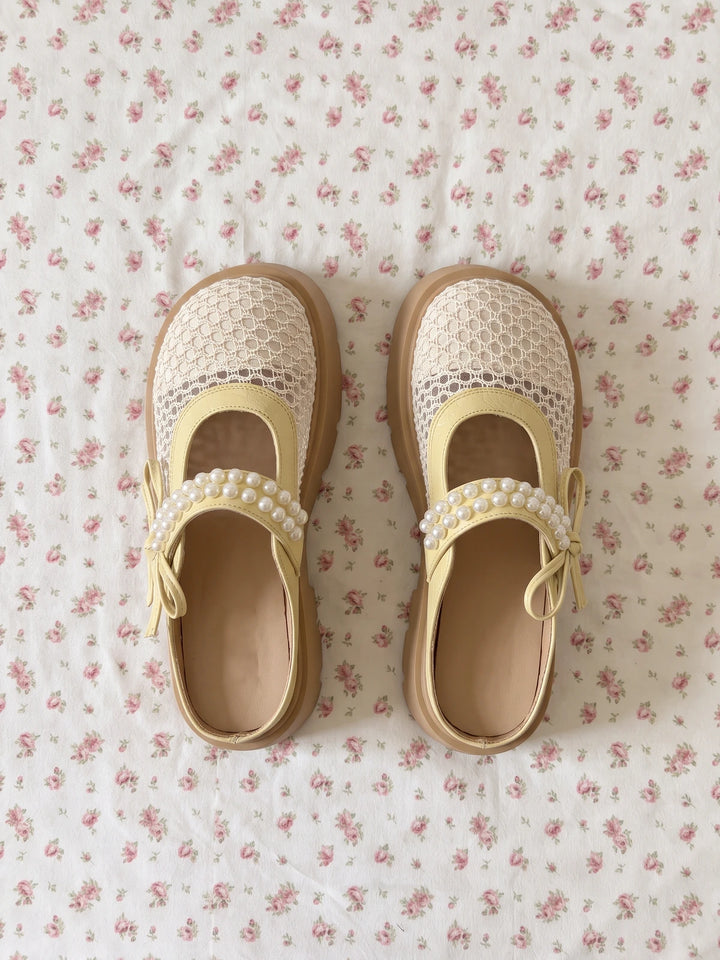 Mirellane Crochet Pearl Platform Mules