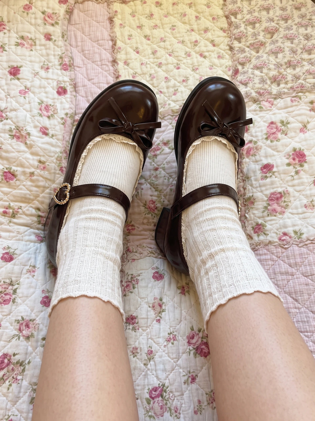 Mignettelle Heart-Buckle Lace Mary Jane Heels
