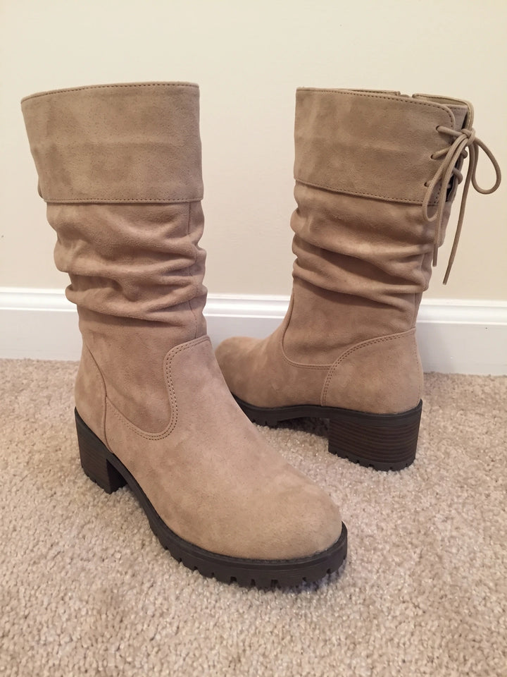 Mignettelle Slouchy Lace-Up Mid-Calf Boots
