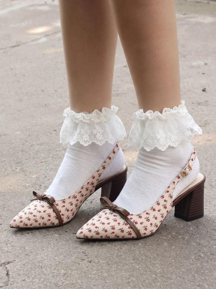 Zoe Floral Bow Slingback Heels