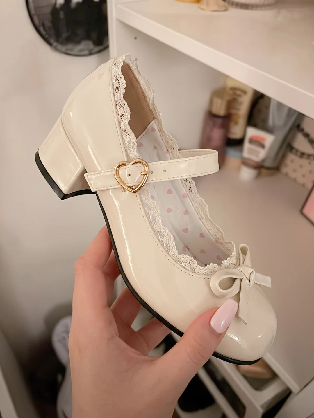 Zelie Lace Bow Heart Mary Jane Heels