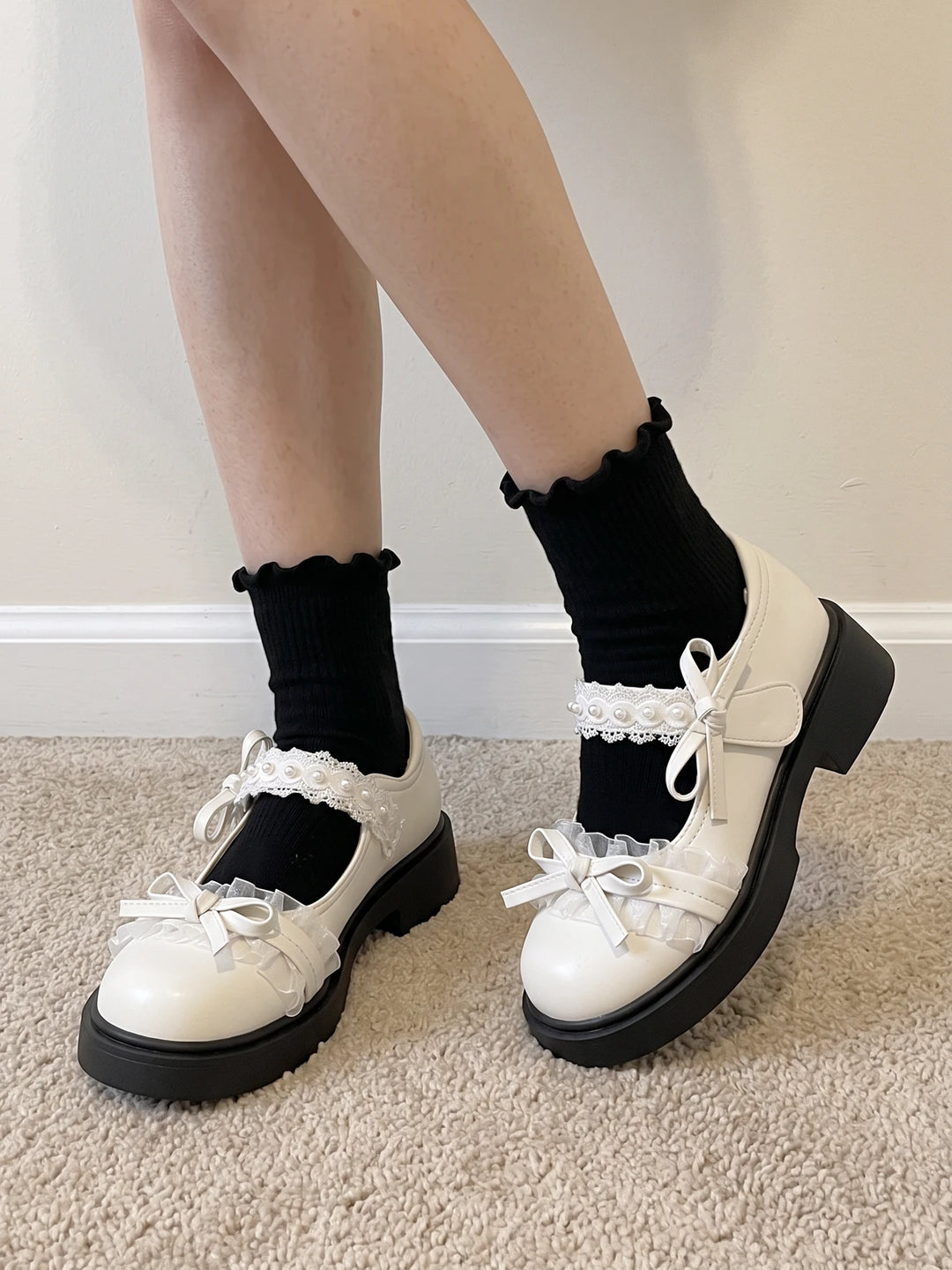 Soleil Lace Bow Platform Mary Janes