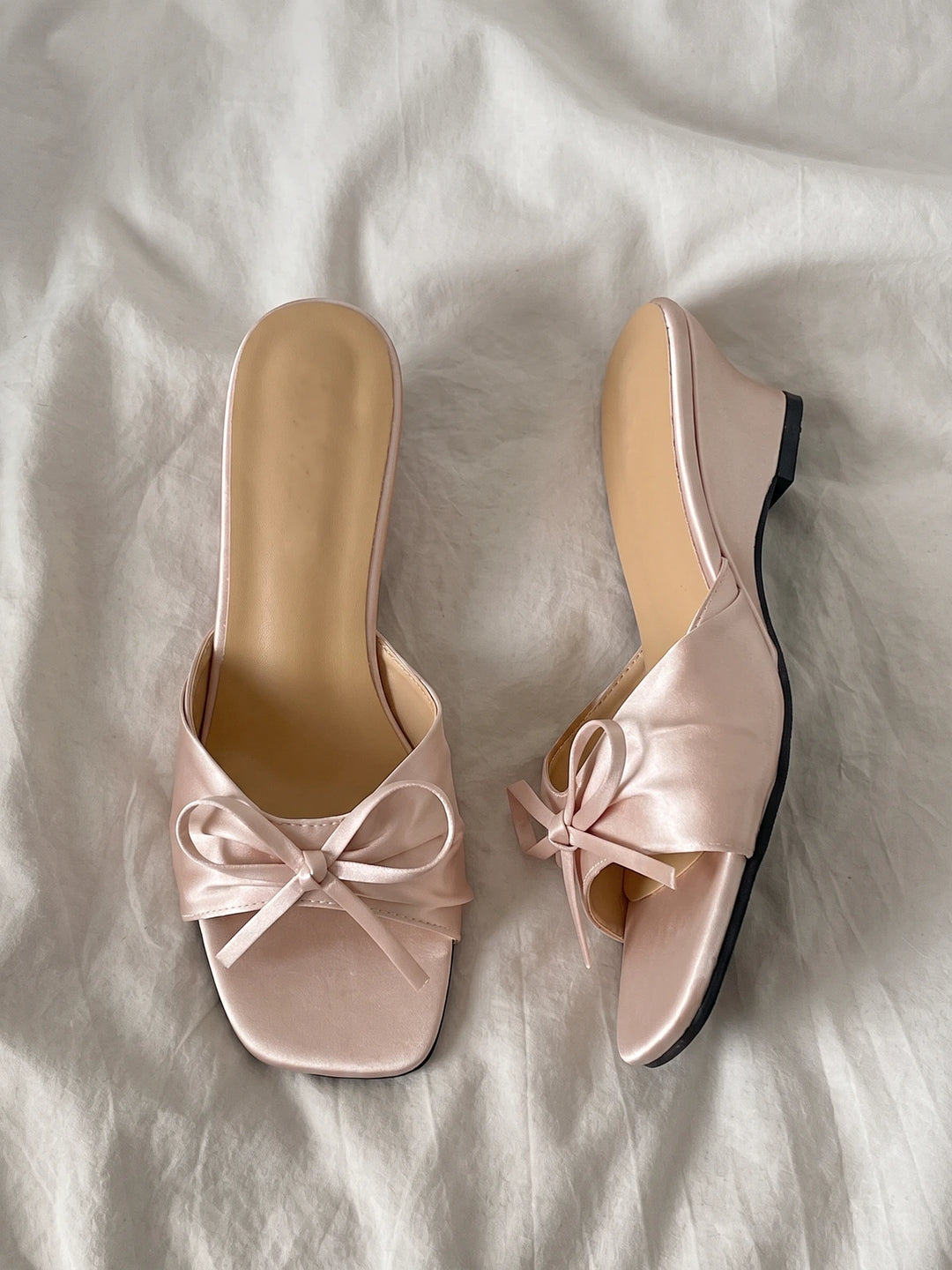 Pomeline Satin Bow Mule Wedges