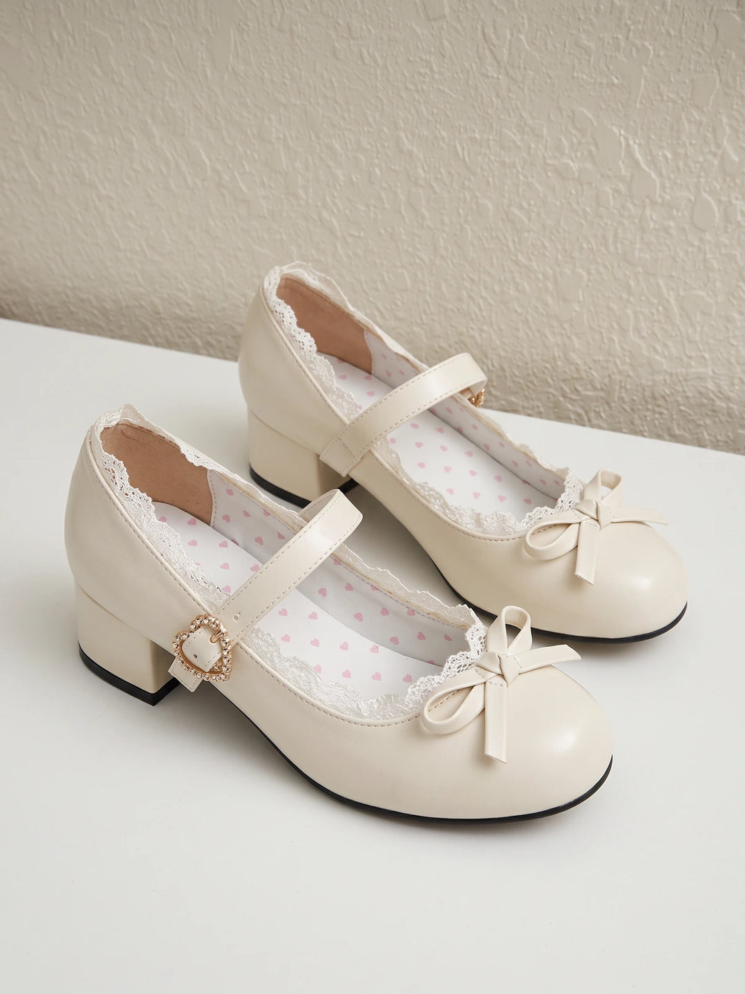 Zelie Lace Bow Heart Mary Jane Heels