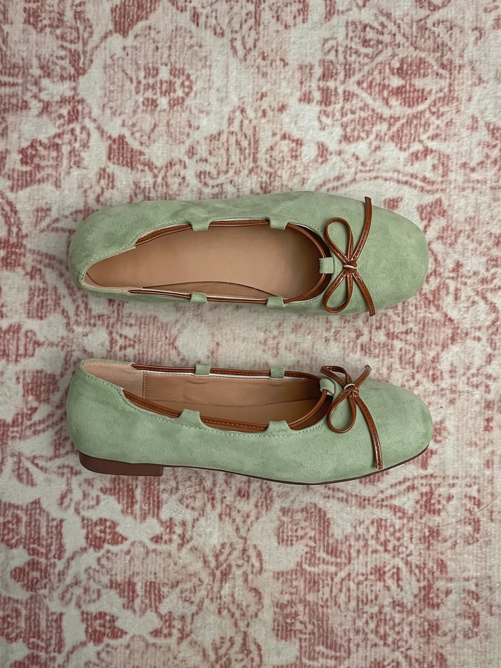 Avelina Sage Suede Bow Flats
