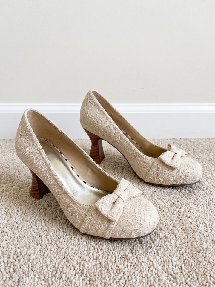 Orianelle Lace Bow Flared Heels