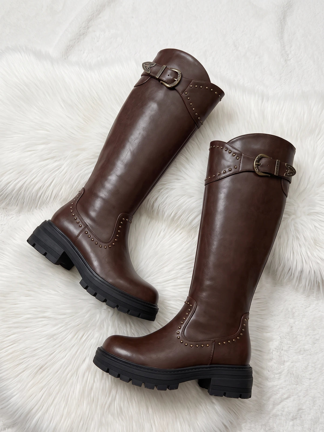 Solange Studded Buckle Knee Boots