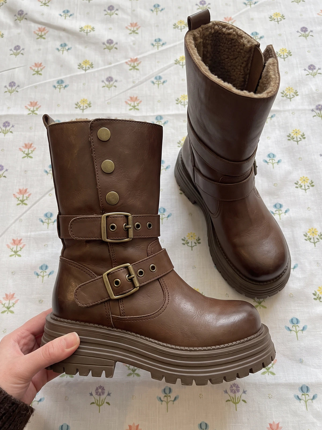 Violaine Buckle Lug Mid-Calf Boots