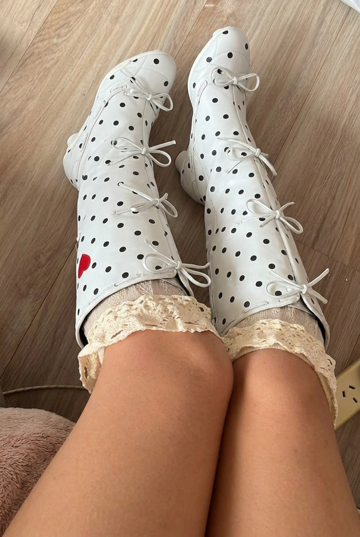 White Heart Dot Boots
