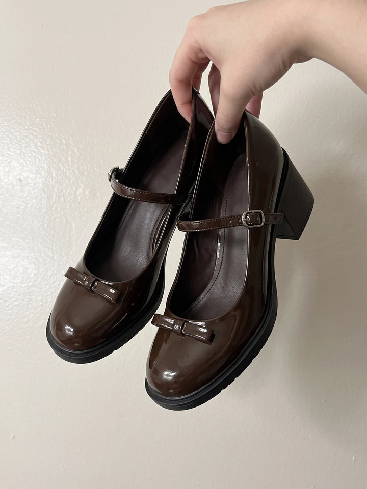 Solene Bow Patent Mary Jane Heels