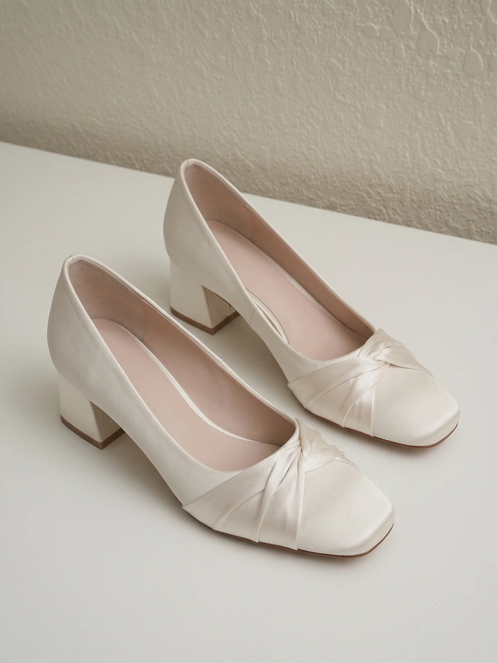 Lysabelle Satin Knot Square Toe Heels