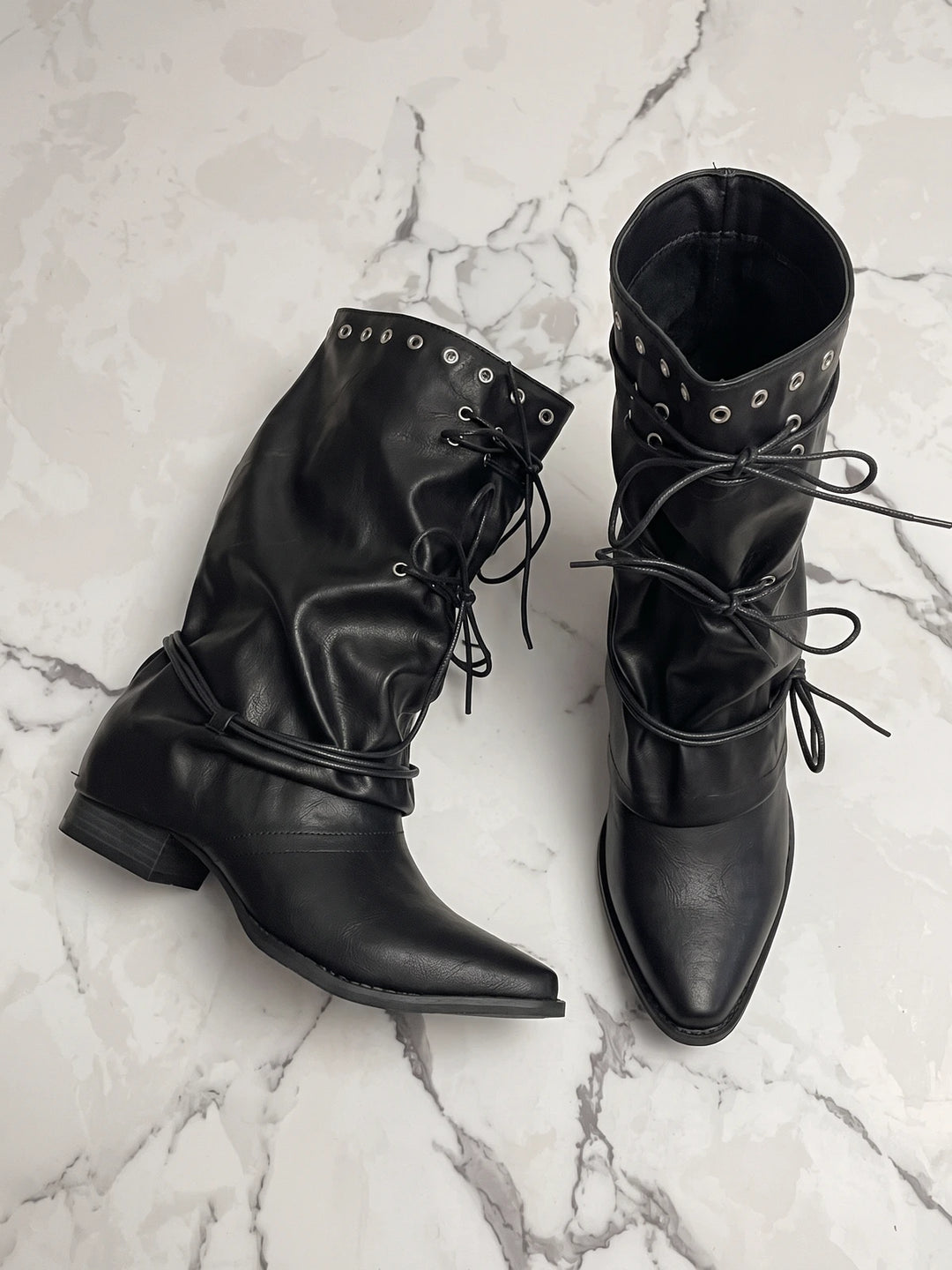 Cleo Pointed Corset-Tie Boots