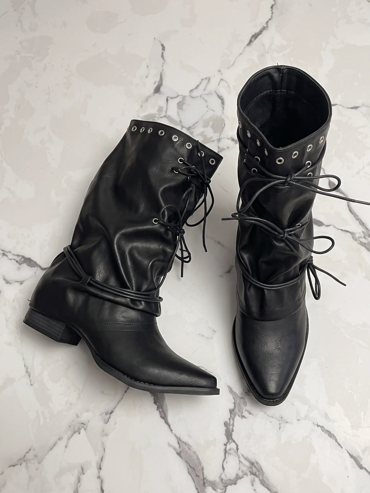 Cleo Pointed Corset-Tie Boots