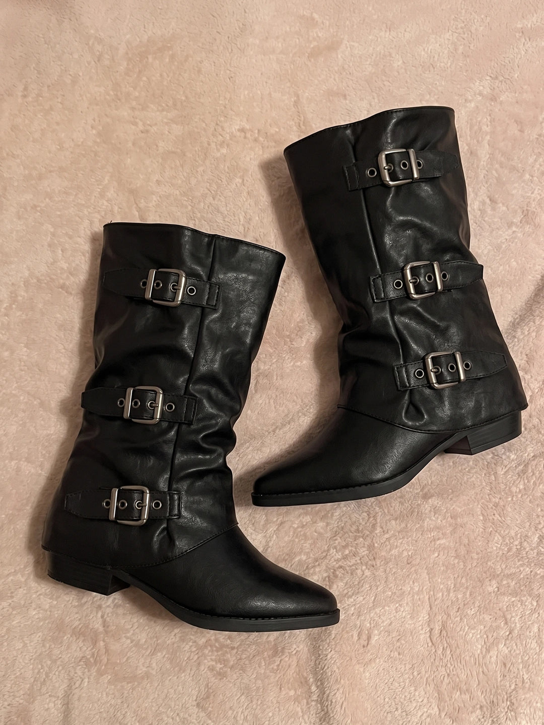 Solene Triple-Buckle Slouch Boots