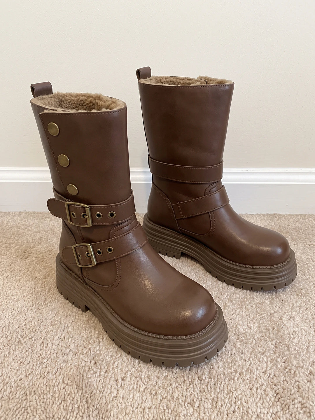 Violaine Buckle Lug Mid-Calf Boots