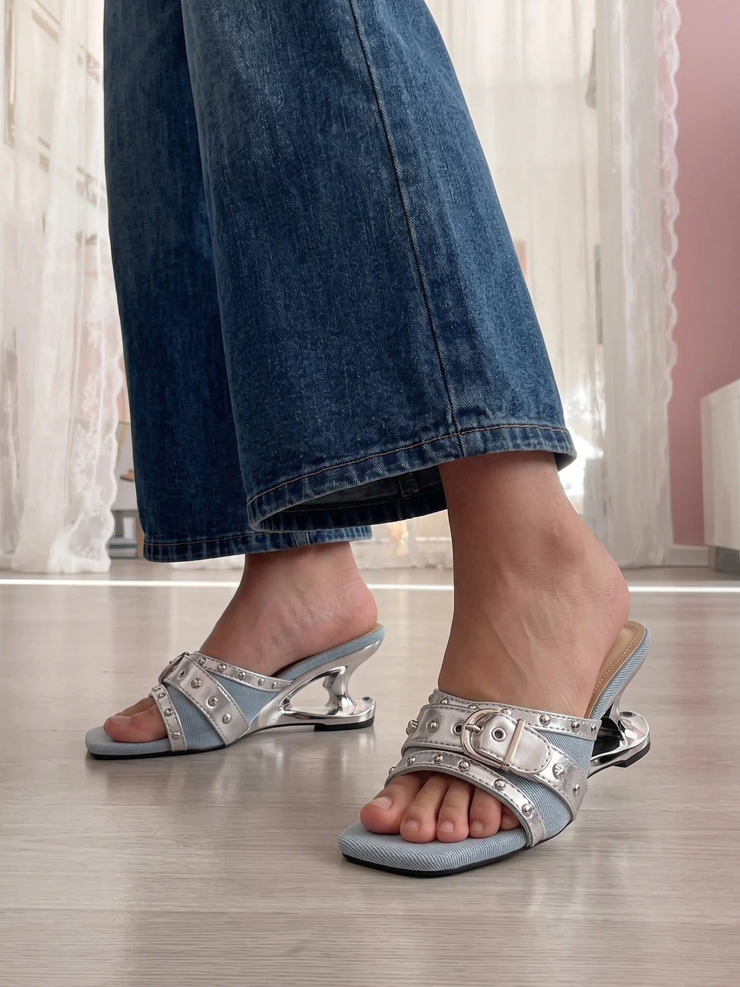 Lucienne Denim Studded Mules