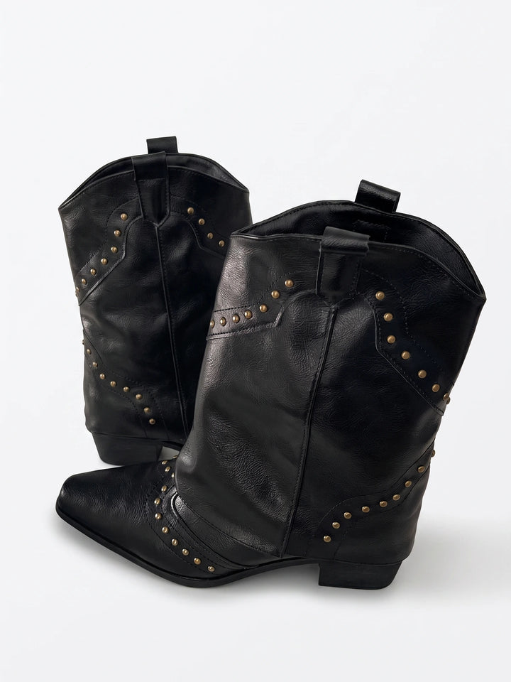 Solene Studded Western Mid-Calf Boots