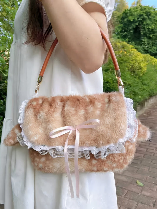 Fawn Spot Plush Vintage Shoulder Bag