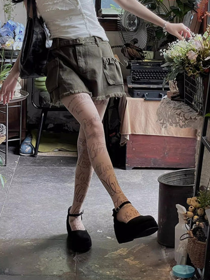 Letter Print Slim Stockings