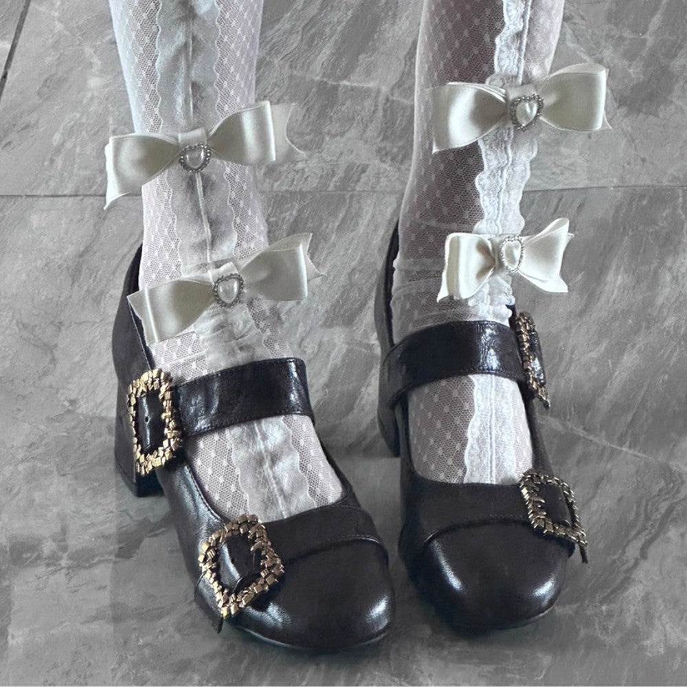 French Retro Lambskin Chunky Heels