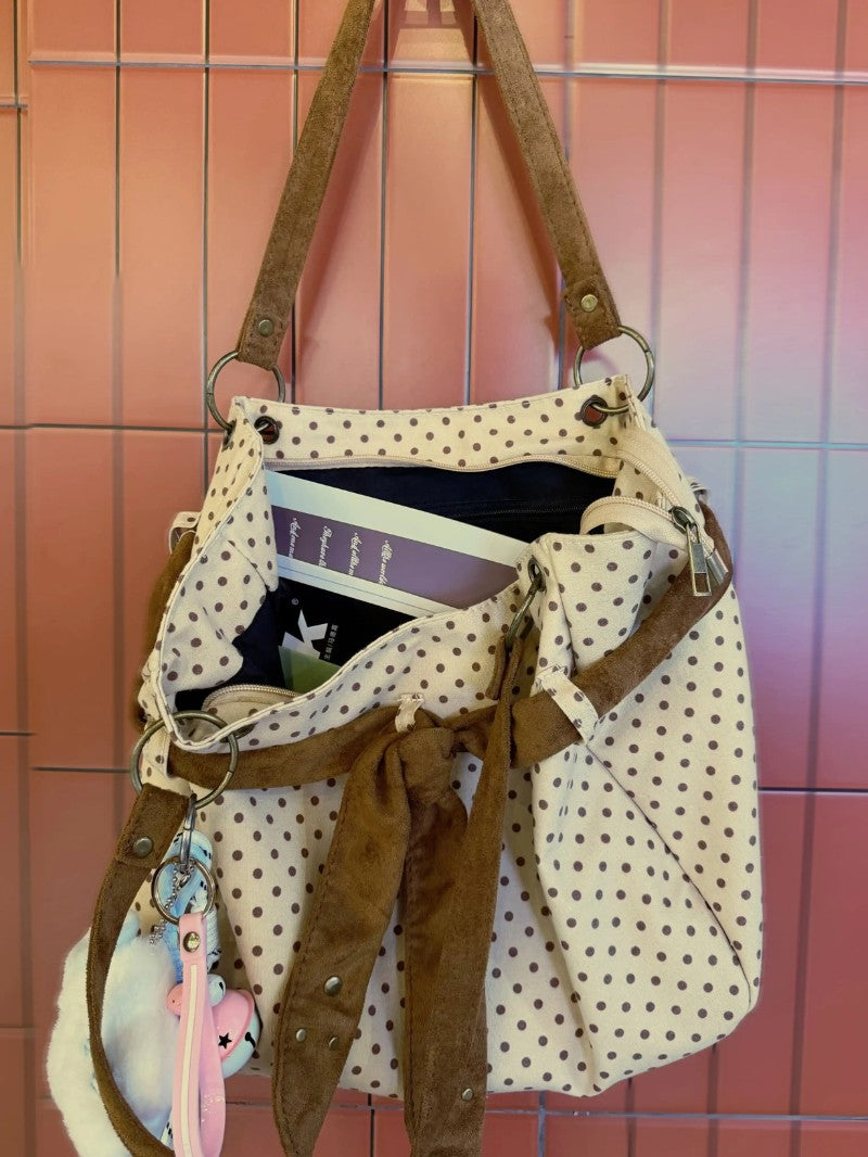 Retro Polka Dot Canvas Tote Bag