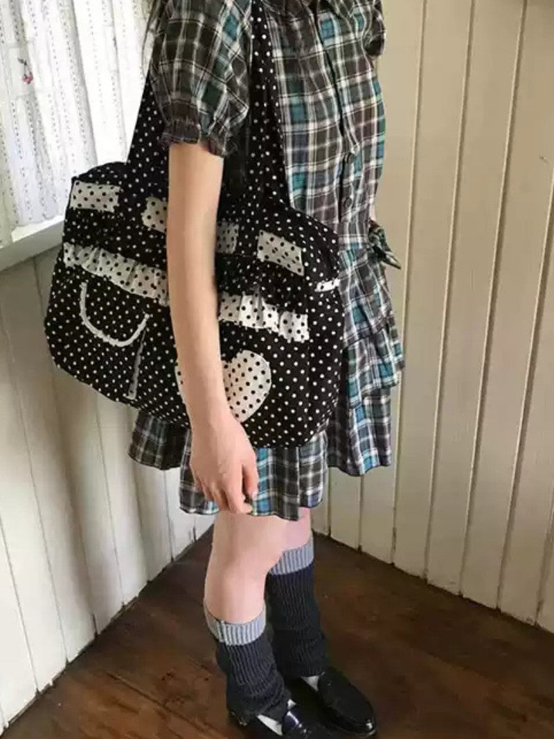 Polka Dot Heart Canvas Tote Bag