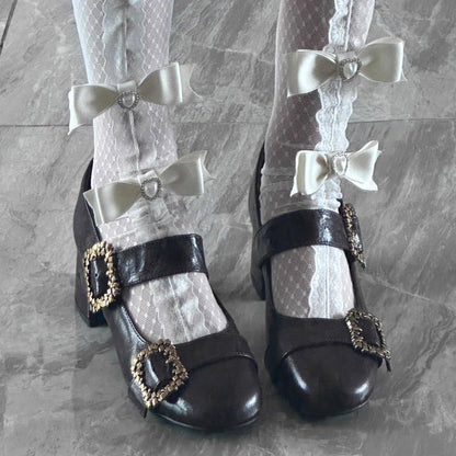 Retro Round-Toe Metal Buckle Heels