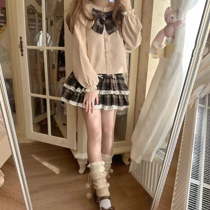 Coffee Plaid Bow Cake Skirt