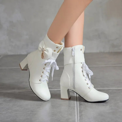 Side Zipper Chunky Heel Boots