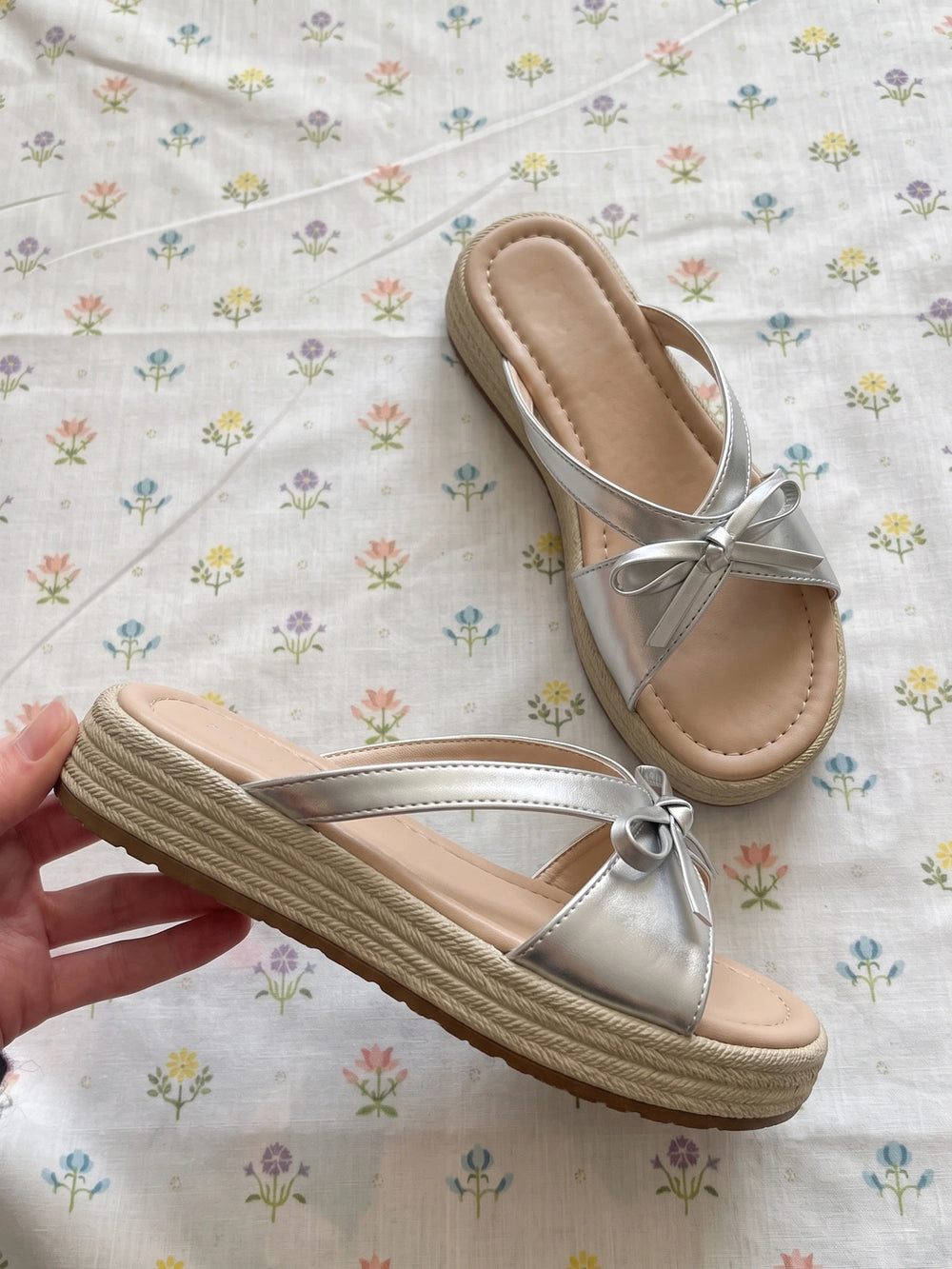 Mignettine Silver Bow Platform Sandals