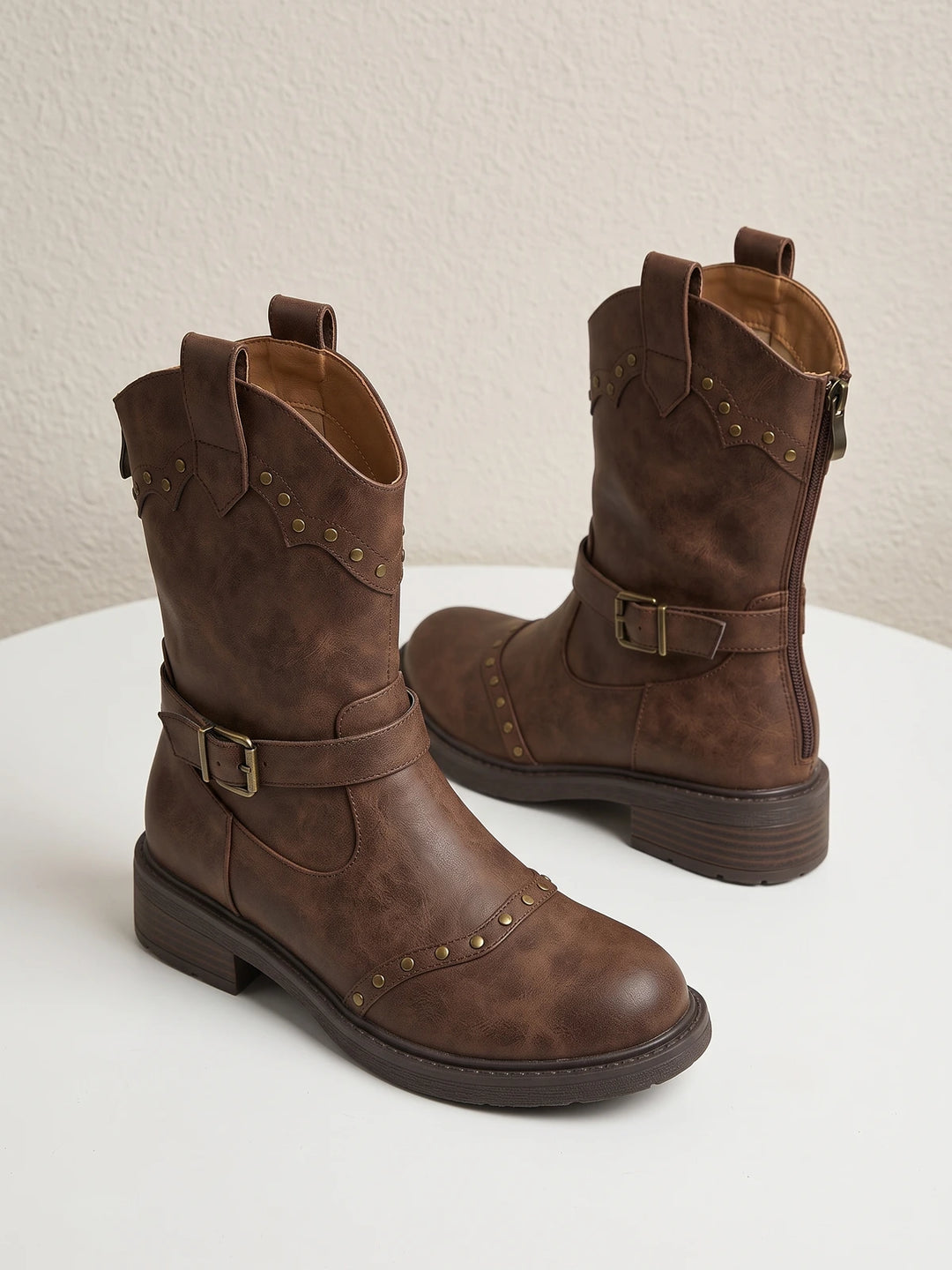 Zibellion Studded Western Ankle Boots