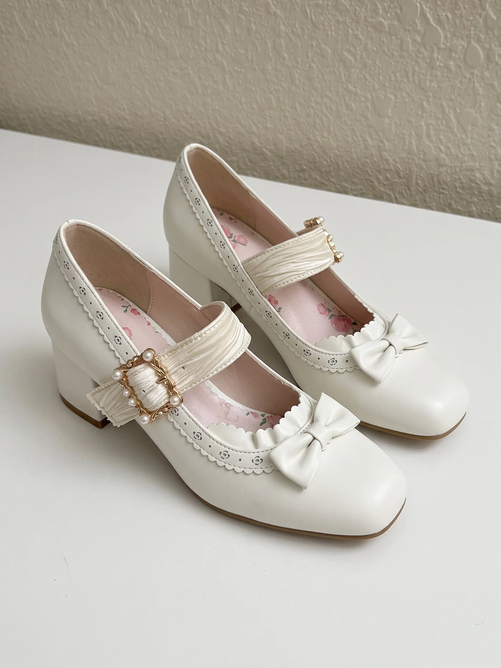 Mirelline Pearl Buckle Mary Jane Heels