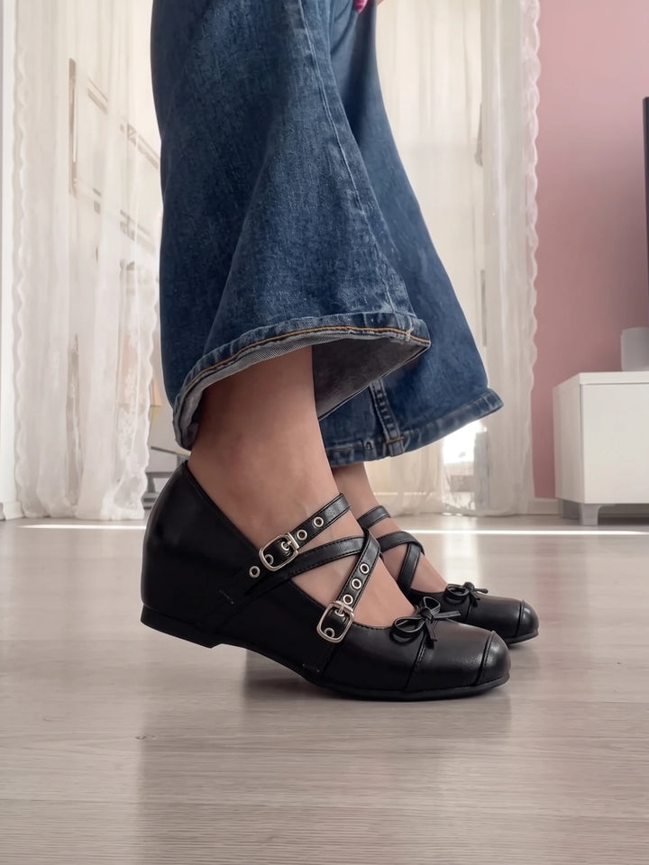 Mignettielle Grommet Cross-Strap Mary Janes