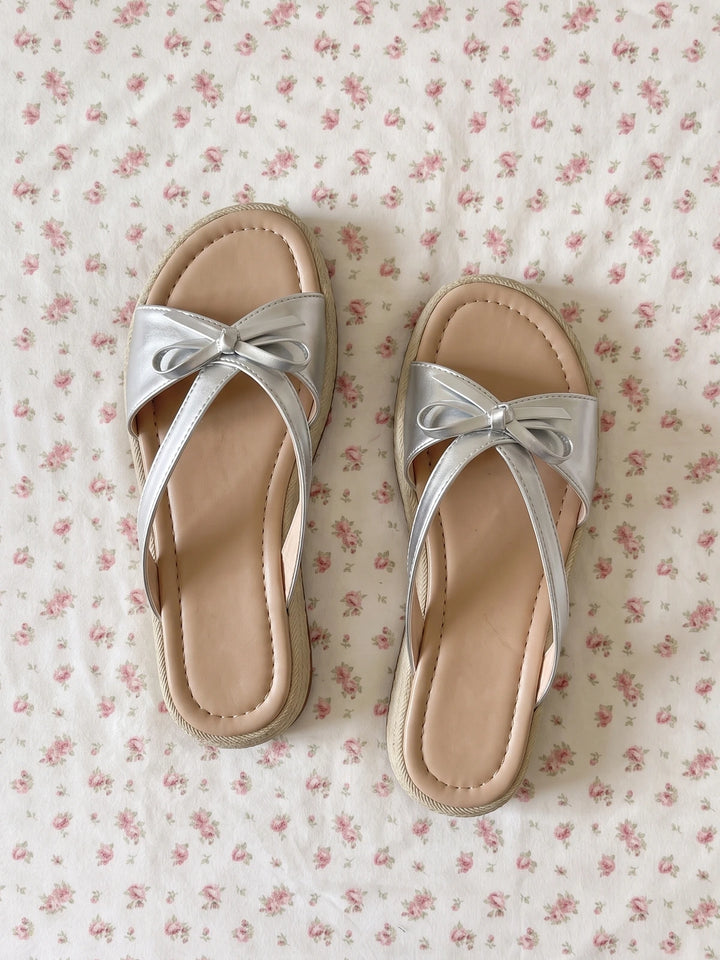 Mignettine Silver Bow Platform Sandals